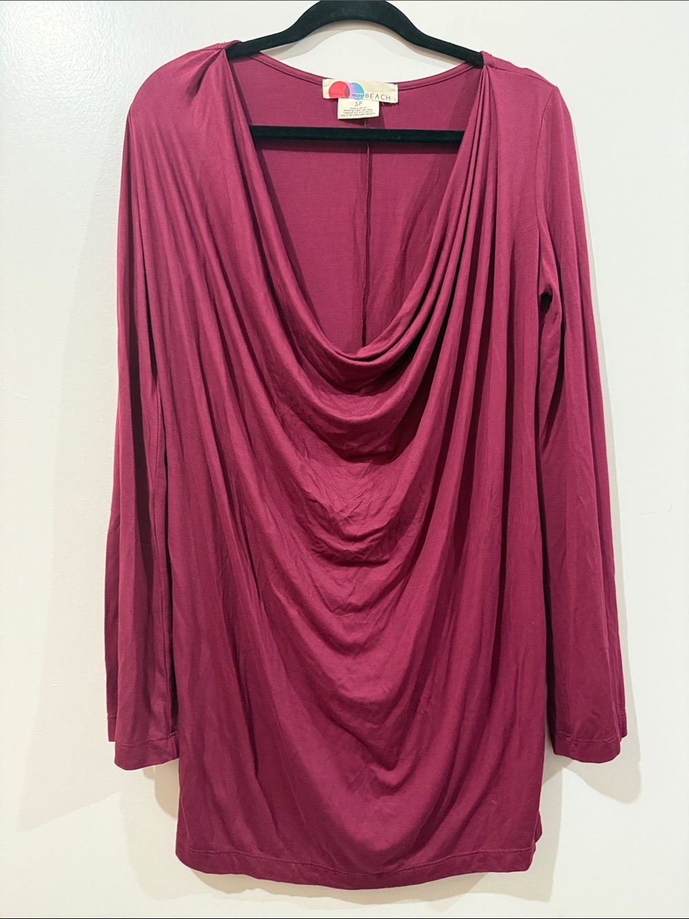 Free People Beach Draped Long-Sleeve Top - Berry Purple Size Small Mini Dress